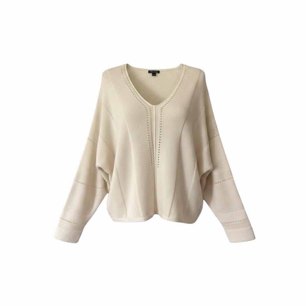 Wild Fable Cream Oversized V Neck Sweater L Pointelle Knit Pullover Slouchy